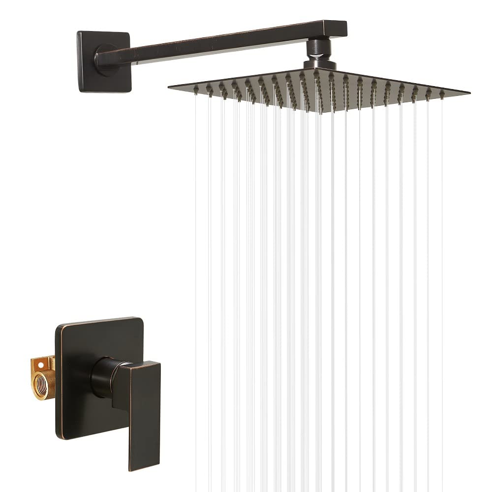 Juego de grifo de ducha de bronce aceitado para baño, sistema de ducha de lluvia de lujo con cabezal de ducha de lluvia, kit de molduras de ducha de una sola función con válvula áspera