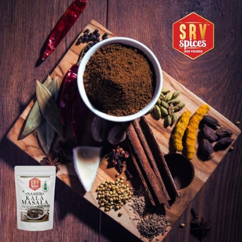Image of SRV Spices (Iron Pounded) Nashik Kala Masala 1kg | Smokey & Spicy Flavour, 20 Hand Picked Ingredients | organic & Natural | Ideal for Black Gravy, Curries, Chicken,Mutton