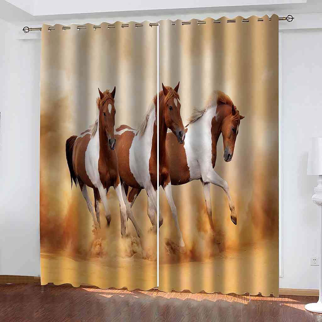 Rideaux à oeillets 100% polyester motif cheval 3D finitions de qualité supérieure