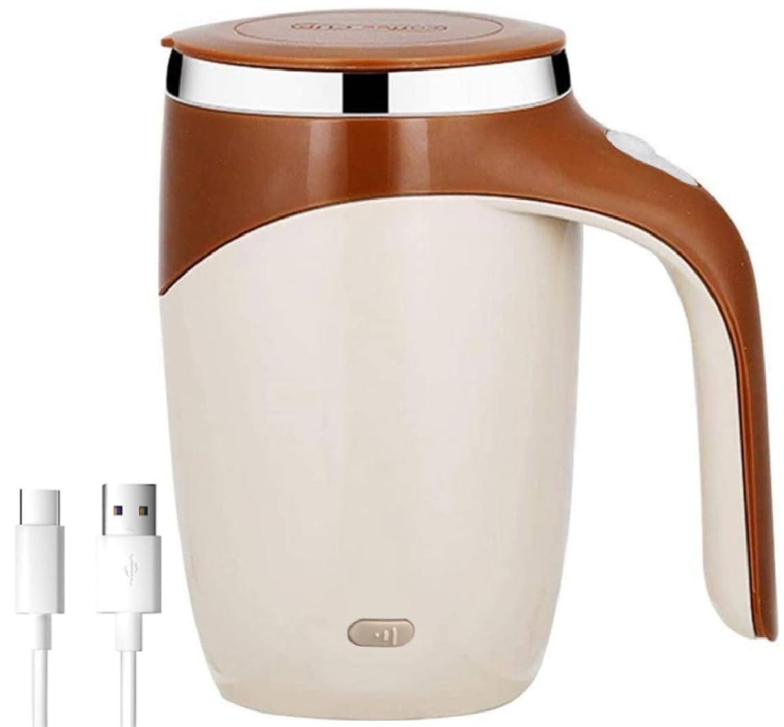 Self Stirring Mug,Rechargeable automatic magnetic Self stirring coffee mug,Rotating Home Office Travel Mixing Cup, for Coffee, Chocolate, Milk, Protein,Cocoa Etc, For Office, School, Gym, Gift, Brown