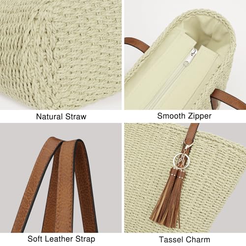 Image of Womens Large Straw Tote Bag Handmade Woven Shoulder Handbag Summer Beach Purse with Tassel