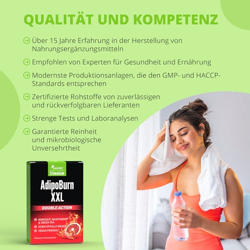 Morosil, Grüner Tee, Vitamin C, Vitamin B6, Cayennepfeffer und Koffein - Thermogenese, Stoffwechsel, Bauch - 30 Kapseln für 30 Tage - Mit Kostenlosem E-Book-Guide - AdipoBurn XXL - Slimmium Sensilab