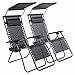 2 sedie a sdraio da giardino con tetto e cuscino, pieghevole, superficie imbottita, sedia a sdraio da giardino, sdraio da spiaggia, sdraio a tre gambe (nero)