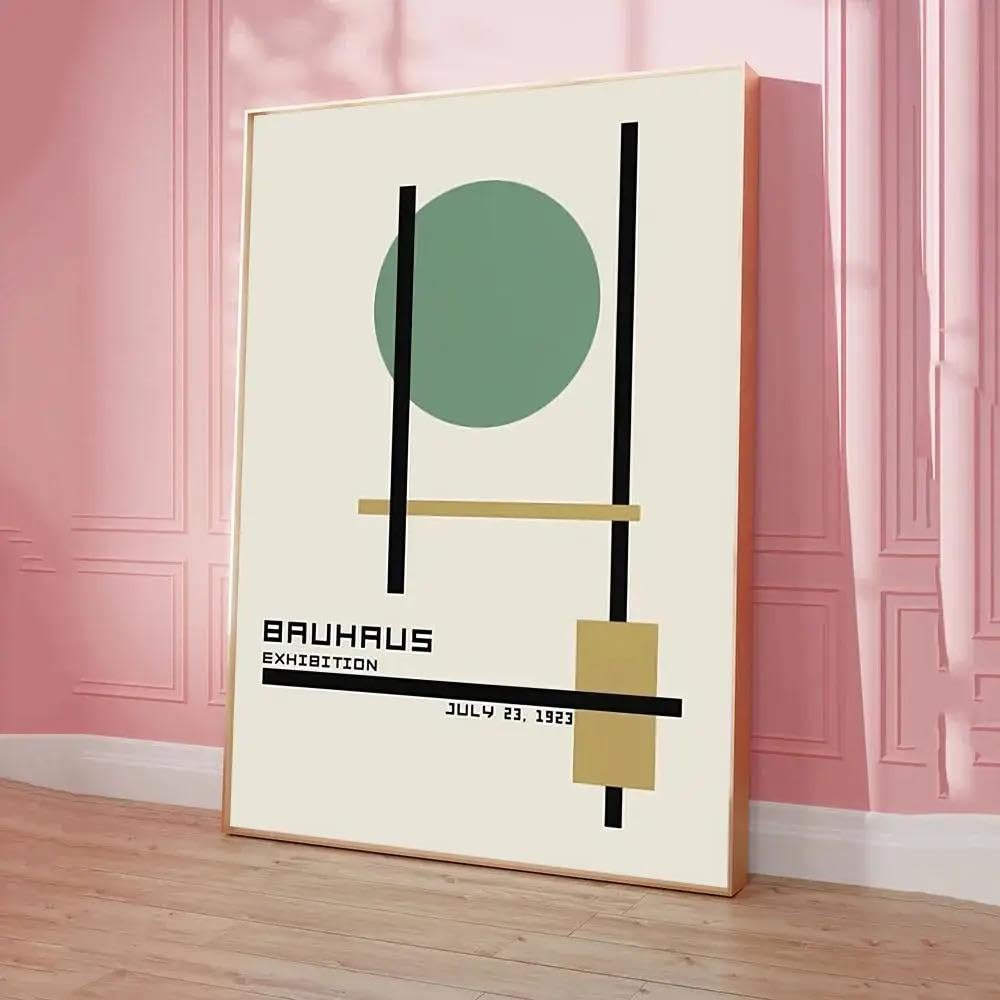 SHINERING Affiche Moderne Abstraite Bauhaus Lignes Vertes - Poster Art Vintage A3 50x70cm Sans Cadre