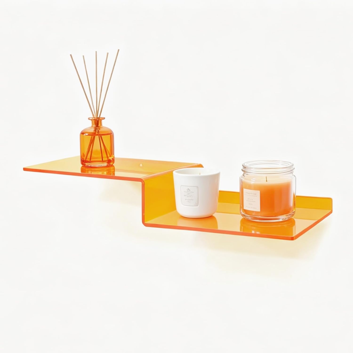 SetGame 2-Pack Acrylic Shelves Z-Shaped Display Stand Wall Mounted, 12 Inch Wall Storage Organizer for Toys, Books, Plants, Photos Album, Suit for Office, Living Room, Room Decor (Orange)