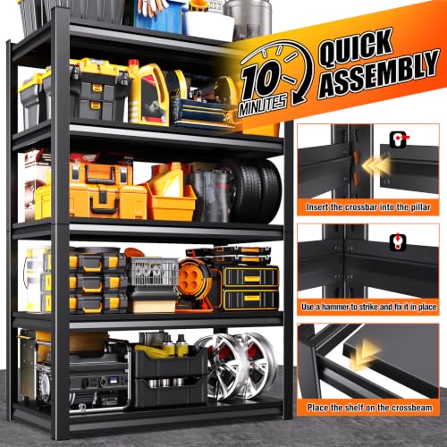 Image of 72''H 35''W Storage Shelves Garage Shelving,Adjustable Garage Shelves,Heavy Duty Metal Shelving, 5 Tier Utility Steel Shelf, Shelving Units and Storage Rack fo Kitchen Pantry Laundry