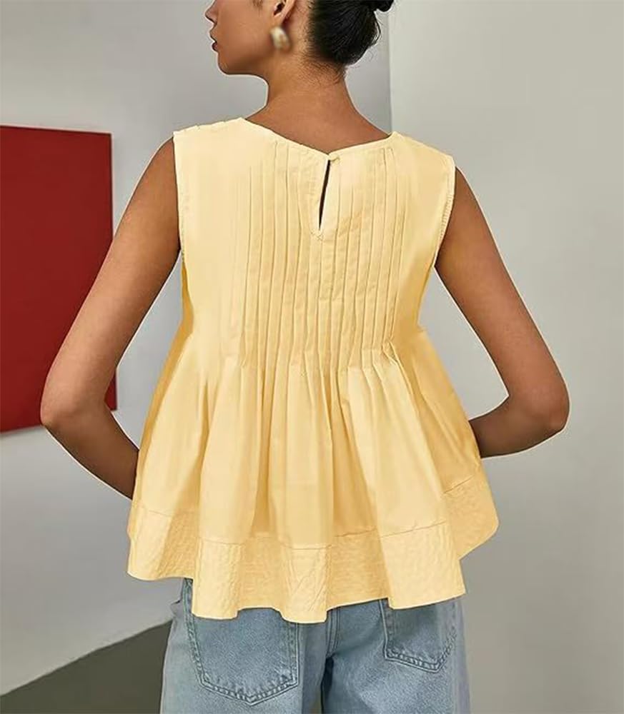 Generisch Ärmellose Bluse mit Peplum-Ausschnitt für Damen, 2025 Rundhalsausschnitt, Babydoll-Bluse, Peplum-Tops