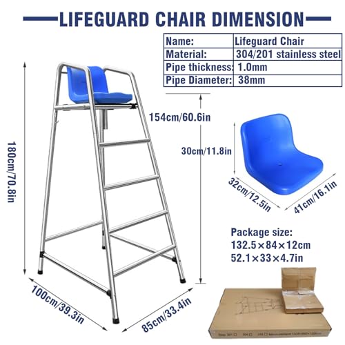 Chaise d'observation professionnelle de sauveteur, équipement de sécurité de piscine en acier inoxydable pour la prévention de la noyade et la surveillance de la piscine