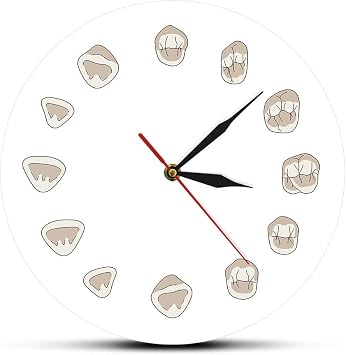 The Geeky Days 12 Tooth Modern Clinic Wall Clock Hygienist Silent Non Ticking 12inch Wall Watch Medical Dental Office Decor Funny Bathroom Wall Art Dentist Gift