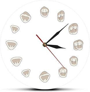 The Geeky Days 12 Tooth Modern Clinic Wall Clock Hygienist Silent Non Ticking 12inch Wall Watch Medical Dental Office Decor Funny Bathroom Wall Art Dentist Gift