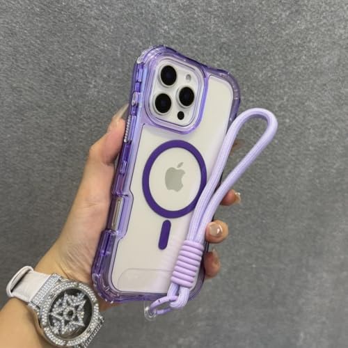 Coque avec dragonne iPhone 15 Plus transparente violette pour ados