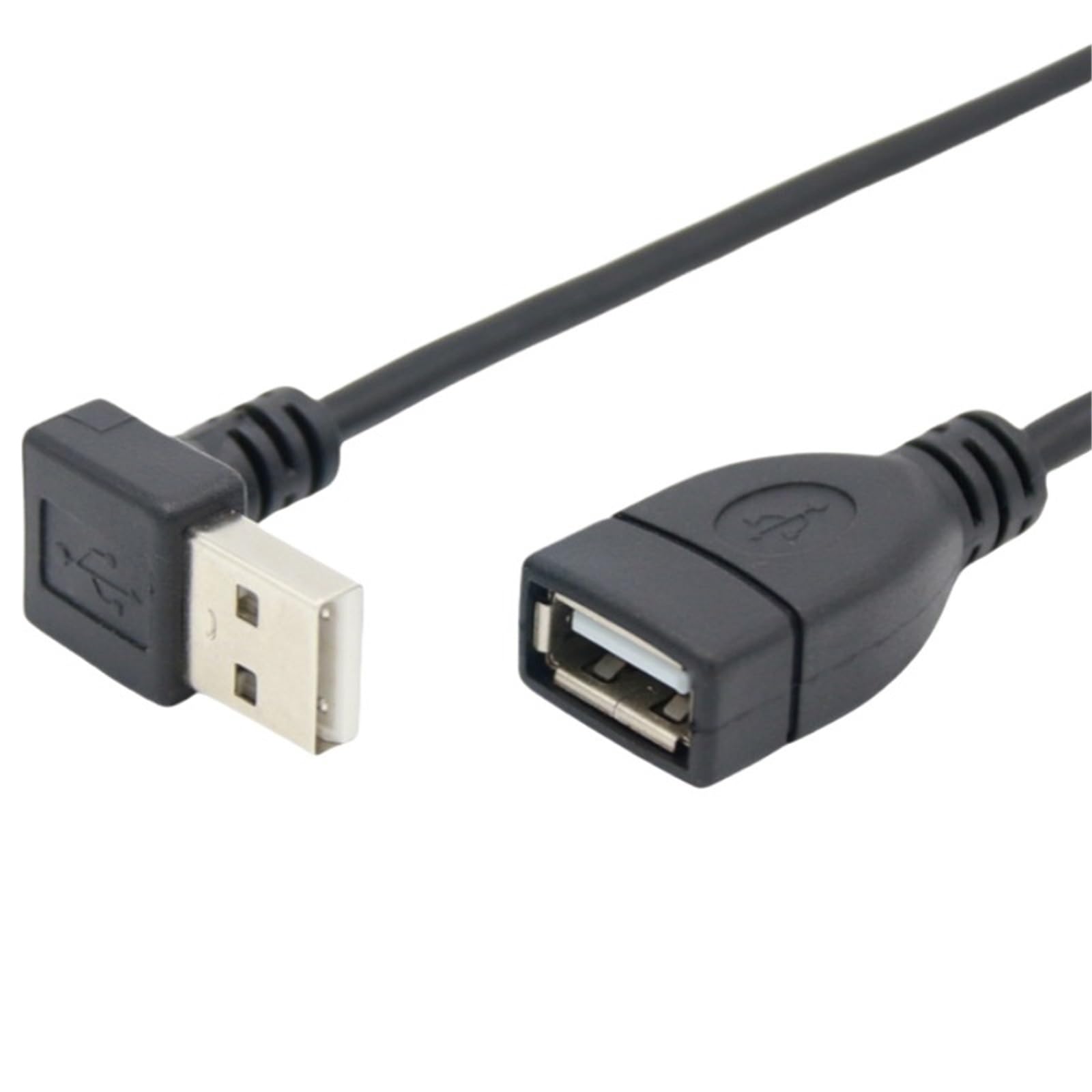 5psc USB 2.0 A Male to Female 90 Angled Extension Adaptor Cable USB2.0 Male to Female Right Left Down up Black Cable(Down Bend USB2.0,1m)