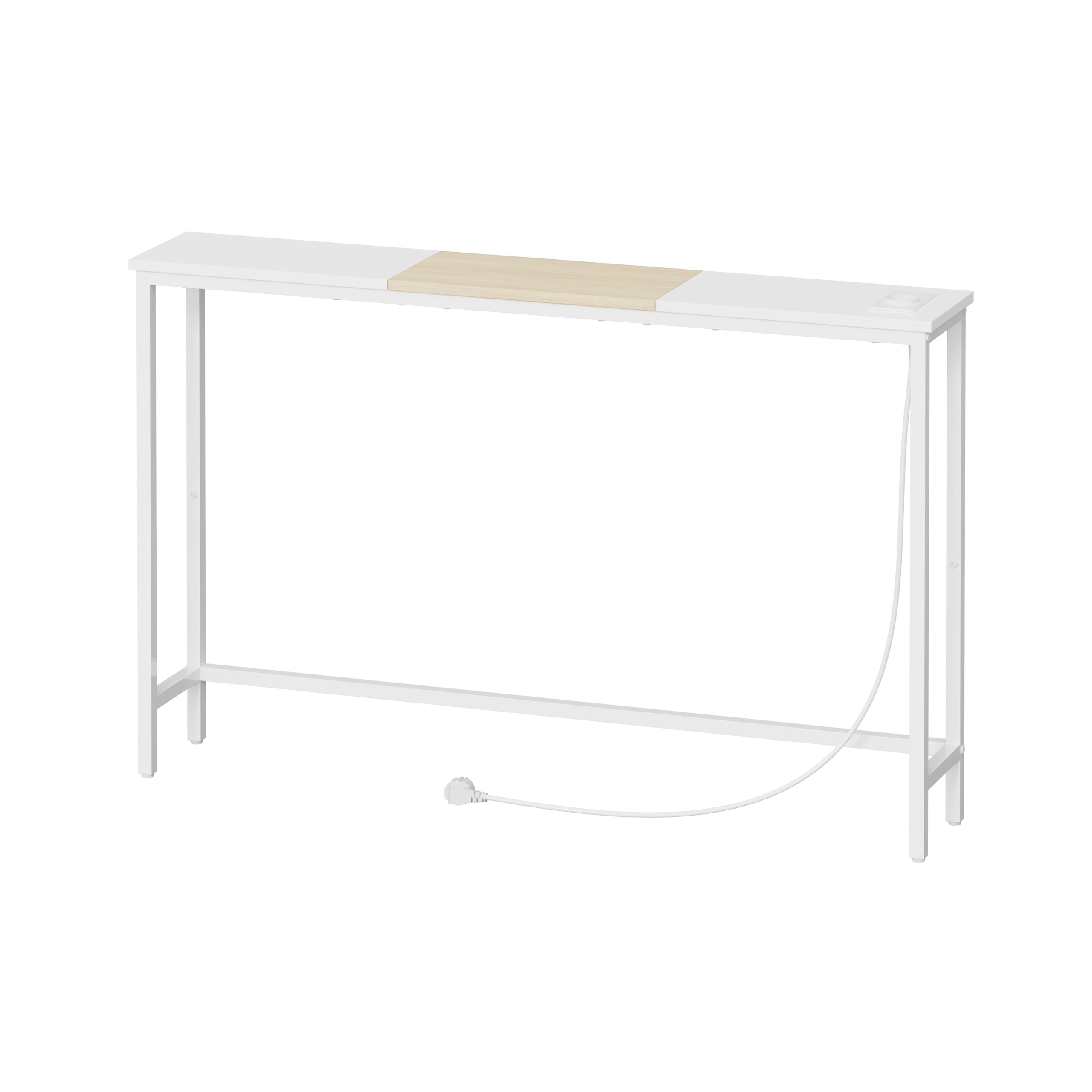 HOOBRO Wąski stolik konsolowy ze stacją ładującą, smukły stół za sofą, stolik wejściowy z gniazdem i przyłączami USB, salon, korytarz, biały i naturalny kolor EWN114CXG01