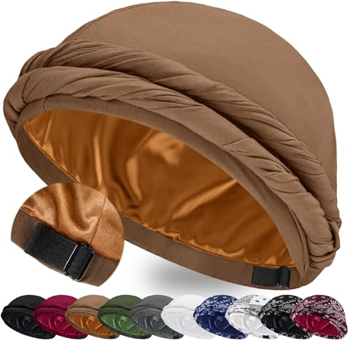 Image of Ababalaya Upgraded Satin Lined Halo Turban Durag for Men &Women Sleeping Bonnet PRE-Tied Headwraps for Hair Loss