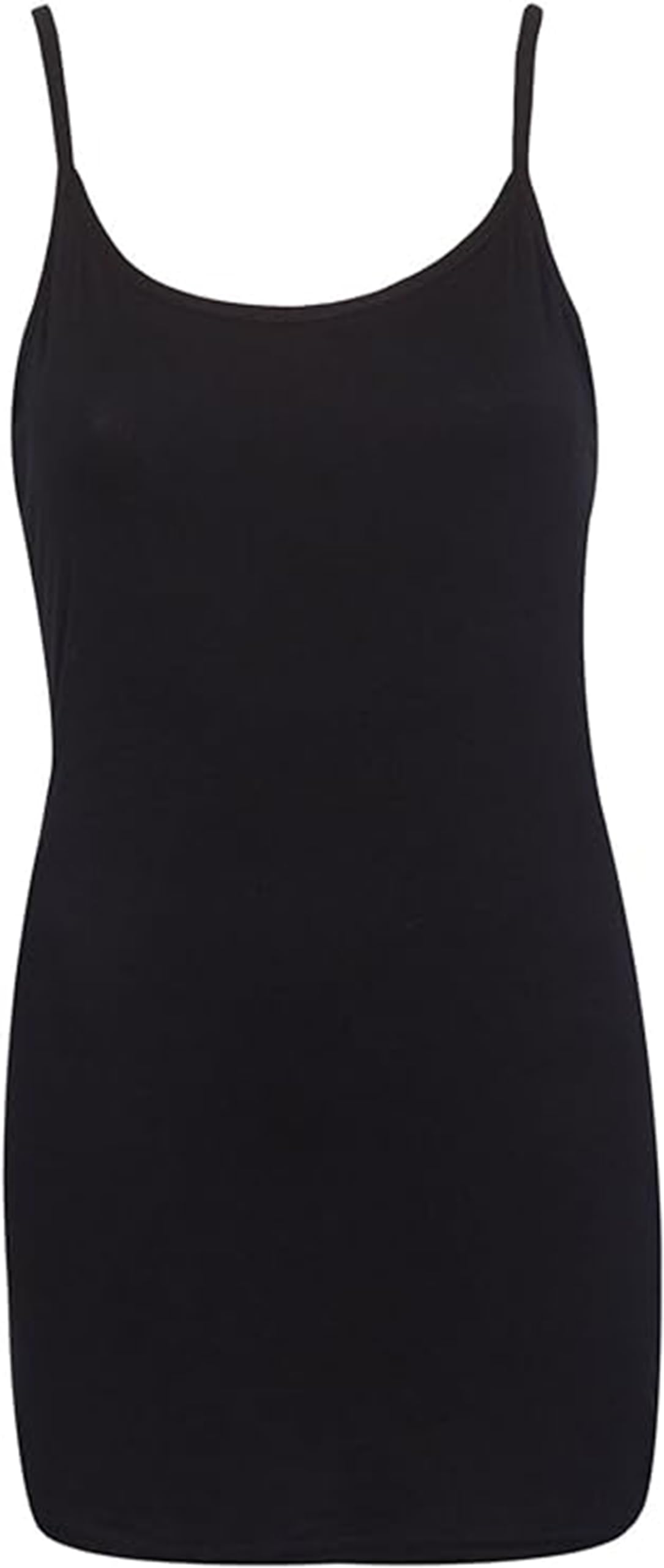 Womens Plain Sleeveless Ladies Stretch Round Scoop Neckline Camisole Long Strappy Vest Tank Top Plus Size (12-14, Black, Numeric_12)
