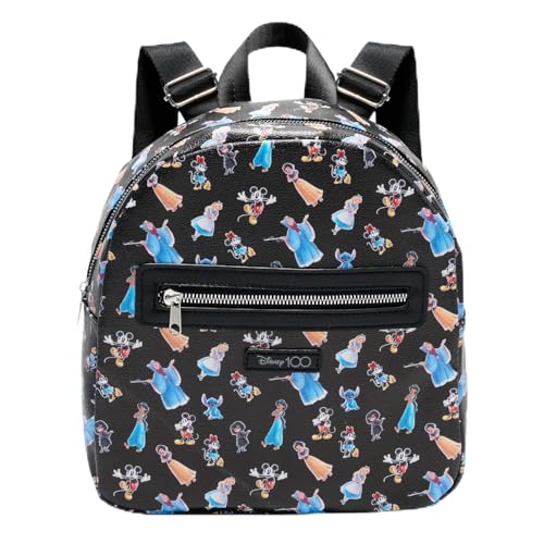 Disney Mini mochila – Mochila pequena exclusiva de couro sintético de 25,4 cm com bolso frontal e pacote de botões | Ajusta-se para mulheres, adolescentes, meninas e crianças