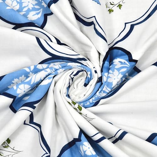 Image of BLOCKS OF INDIA 100% Cotton Dohar King Size Reversible Hand Block Printed Malmal Summer Dohar /Blanket (MUGHAL Blue)