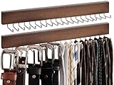 StorageWorks Tie Rack with 20 Hooks, 2-Pack Wall-Mounted Wooden Hangers for Neckties, Belts, Hats, Natural Walnut Color