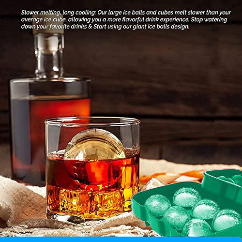 Image of KARP Flexible Silicone 6 Round Ice Ball Tray Silicone Sphere Mold Bar Whiskey Cocktails (Green)