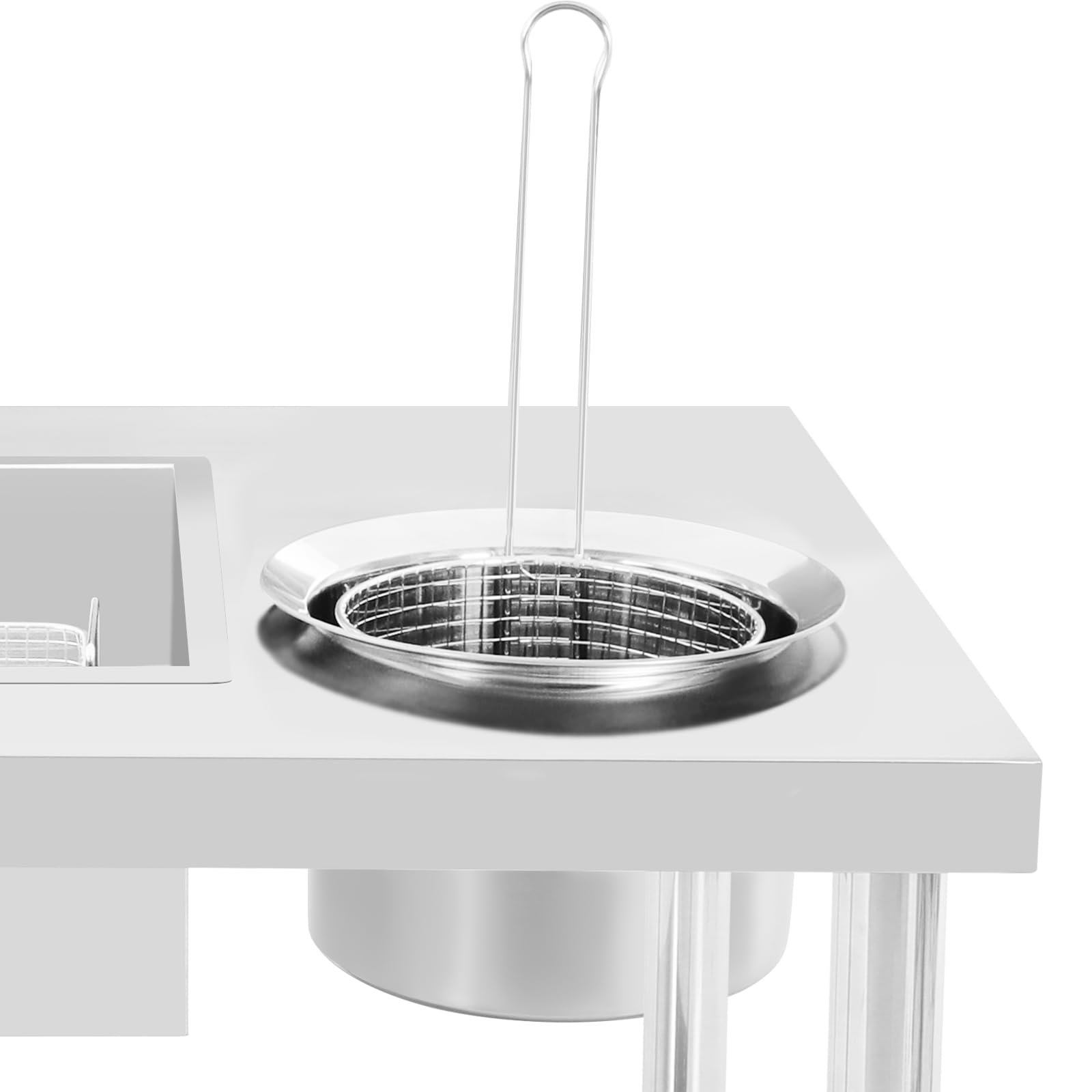 Tavolo di preparazione per pollo, in acciaio inox, struttura stabile, regolabile in altezza, tavolo di preparazione manuale con contenitori e cestini in acciaio inox, per fast food e ristorante