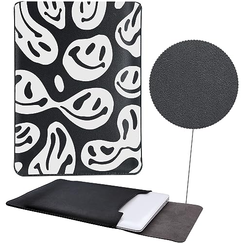 MAYCARI Slim Black Waterproof Laptop Sleeve Bag 12-13 inch, Light Weight Fuax Leather Protective Laptop Sleeve Case, Aesthetic Funny Face Print 12-13 inch Case for Girls Women Boys - Image 2
