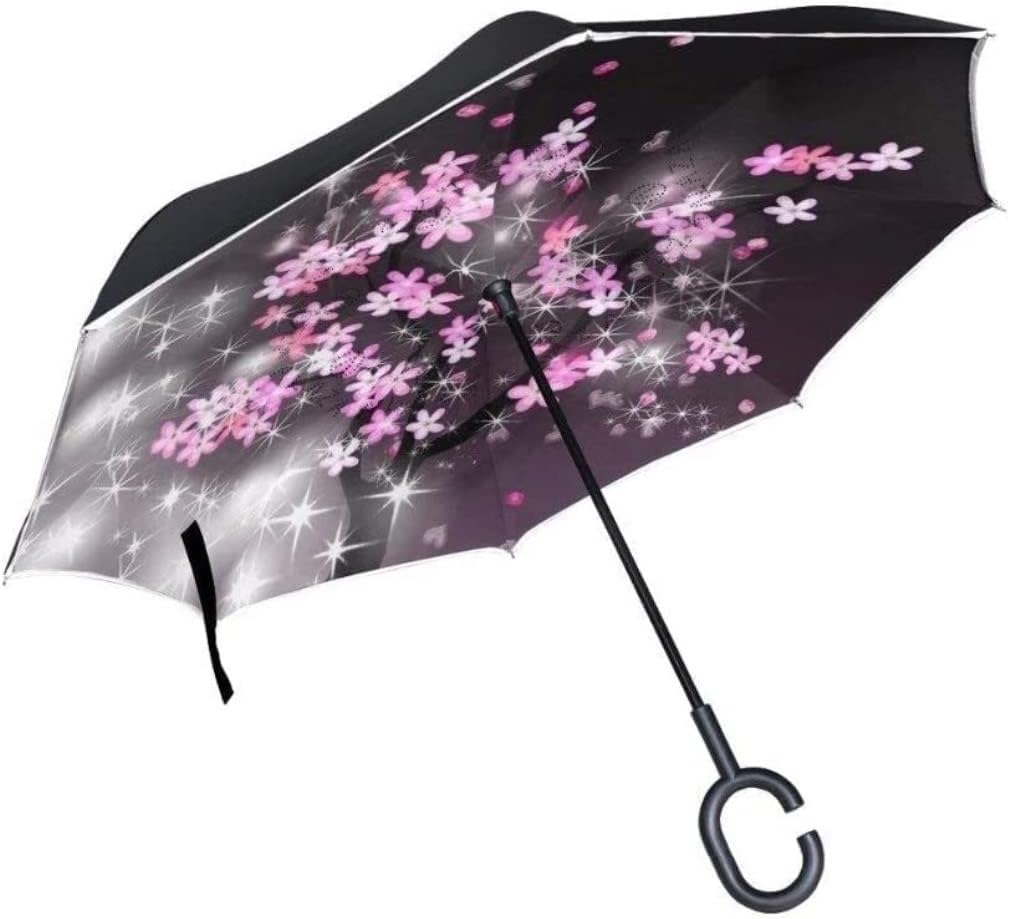 Windproof Umbrella Strong Umbrellas Double Layer Inverted Umbrella Flower Windproof Reverse Umbrella with C-shaped Handle Waterproof Stick Umbrella Umbrellas for Rain (Color : A)