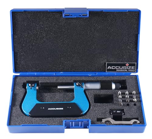 Accusize Industrial Tools 1-2'' X 0.0001'' Screw Thread Micrometer with 5 Anvil in Fitted Box, S916-C751