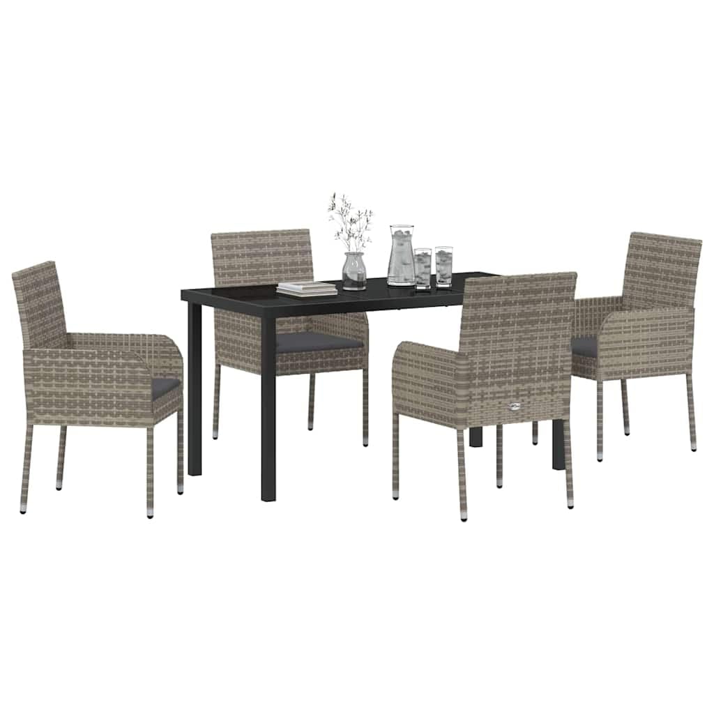 Ensemble de salle à manger pour jardin gris en polyrotin avec table en verre 5 pcs vidaXL