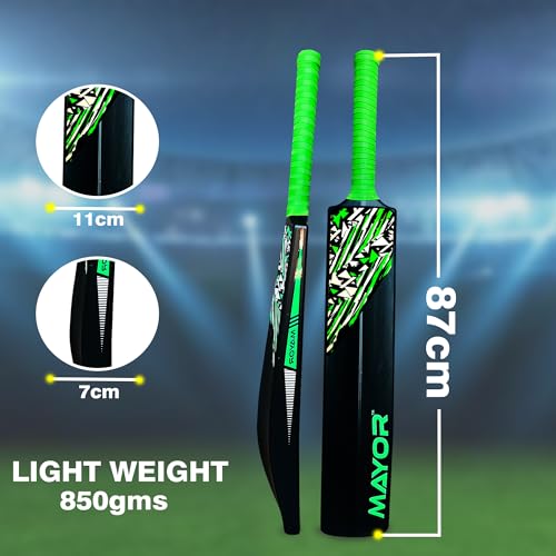 Image of MAYOR Blaster Cricket Bat for Kids & Adults | Plastic Bats for Indoor Tournament | Practice Bat | Full Size Tennis Bat for Cricket | (34 X 4.5 Inch) for All Age Group (Black /Green)