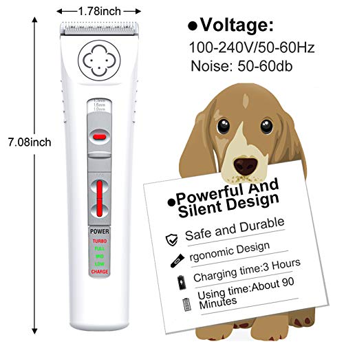 Brobantle Dog Grooming Clippers Professional Low Noise Cordless Dog Clippers with 2 Titanium Alloy Blades Pet Hair Trimmer Kit Rechargeable Shaving Tool for Cats Dogs and Other Animals-White - Thumbnail 2