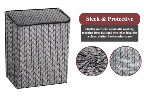 Image of The Furnishing Tree Polyester Waterproof Semi Automatic Washing Machine Cover Suitable for LG 6 Kg, Dimension DxWxH In Cms: ( 49.5x80x89 ), Basketweave Pattern Grey
