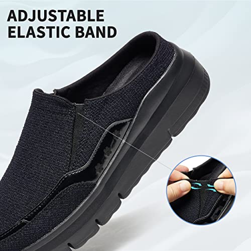 Megnya Breathable Walking Shoes For Women, Non Slip Adjustable Mules Clogs For Anti-Odor,Fashion Slip On Shoes For Working Black Size 9 #TOP6