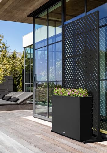Image of Veradek Block Series Span Planter + Arrow Privacy Screen Set, Black - Tall Outdoor Rectangular Planter with Removable Insert & Modern Privacy Divider Panel for Patio, Deck, Balcony or Garden