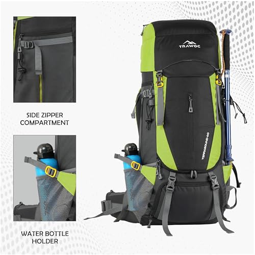 Image of TRAWOC TERRABOUND 60 Liter Camping Backpack Trekking Hiking Ruckssack Travel Bag Front & Top Loading Laptop /Rain Cover /Shoe Compartment, HK014