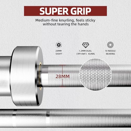 7ft Olympic Barbell, 45 lb Barbell for Powerlifting and Weightlifting, 2000 lbs Weight Capacity 215K PSI Weight Bar Fit 2" Weights for Squat, Bench Press, Deadlift - Image 6