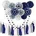 Tissue Paper Flowers Grey Navy Blue White Pom Poms Paper Lanterns Dot Garland Party Girl Decorations Tassel Garland for Wedding Bridal Shower Bachelorette Celebrate First Birthday Graduate Supplies