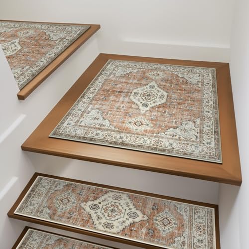 OJIA Stair Treads Carpet for Wooden Steps Non-Slip Landing Mat Stair Rug with Rubber Backing, Soft Stair Runner Safety Rugs for Family, Absorbent Washable 31x31 inch Carpet for Stairs
