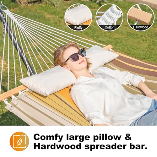 Image of GAFETE 2 Person Hammock with Stand for Outside, Quick Dry Textilene, Coffee