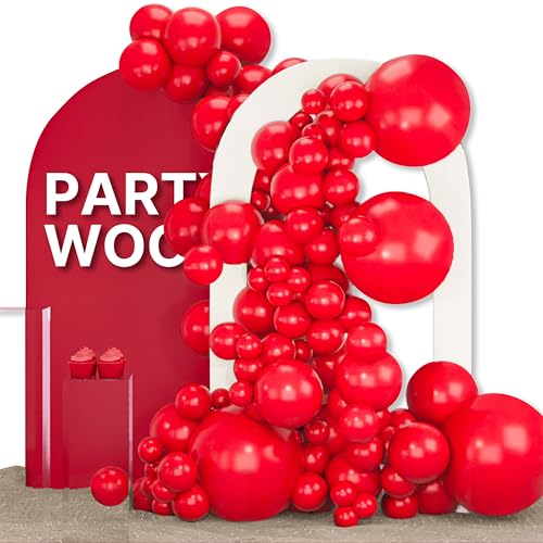 Image of PartyWoo Red Balloons 155 pcs Different Sizes of 18 12 10 5 Inch Red Balloon Arch Kit Garland for Birthday Graduation Bachelorette Citizenship Anniversary Cherry Casino Theme Party Decorations Red-Y57