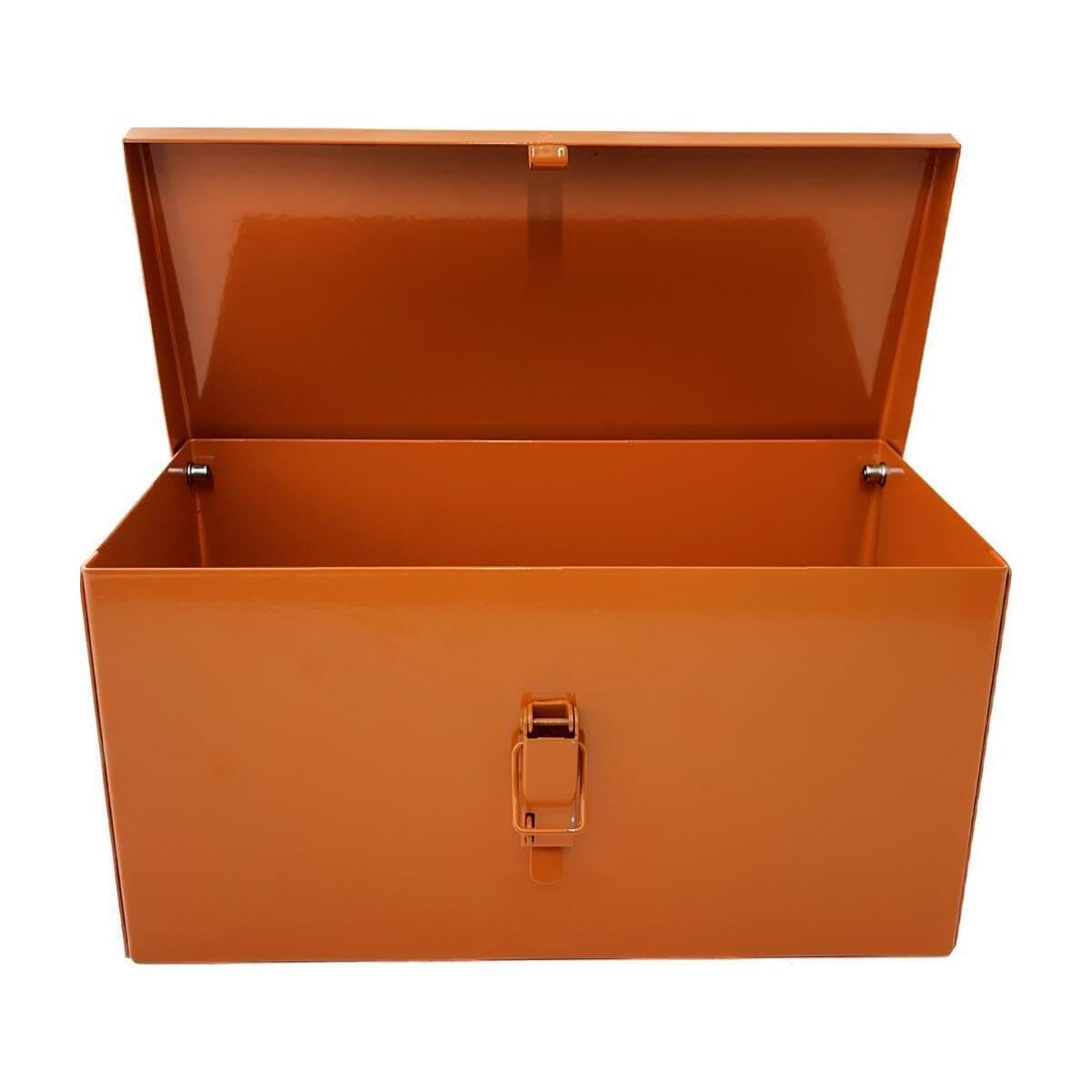 Caja de herramientas 300 x 200 x 150 cm de altura de chapa doblada, soldada resistente pintada naranja brillante con soporte para tractor