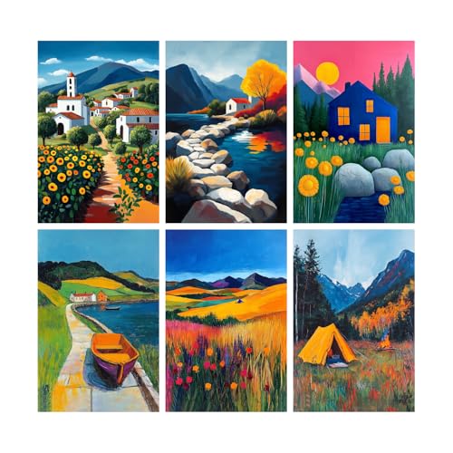 Image of SiddArtify Landscape Wall Art Poster Print Set - Colorful Impressionist Art for Living Room Bedroom Office - 12x18 inch Sticker Pack of 6