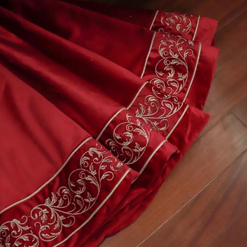 Funacce Christmas Tree Skirt 60 Inch, Red Luxury Velvet Plush Faux Fur Extra Large Skirts With Golden Embroidered Vintage Pattern thumb #2
