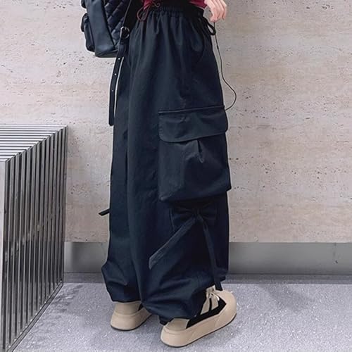 Girls Cargo Pants Lightweight Solid High Waist Drawstring Cinch Bottom Trousers Trendy Baggy Y2K Pant with Pockets4