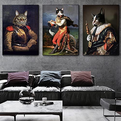 Yinaa Stampa su Tela Astratta Animali Divertenti Immagini di Arte della Parete Gatto Serie Uniforme Poster per Soggiorno Decorazione Domestica 40x60cmx3pcs Senza Cornice