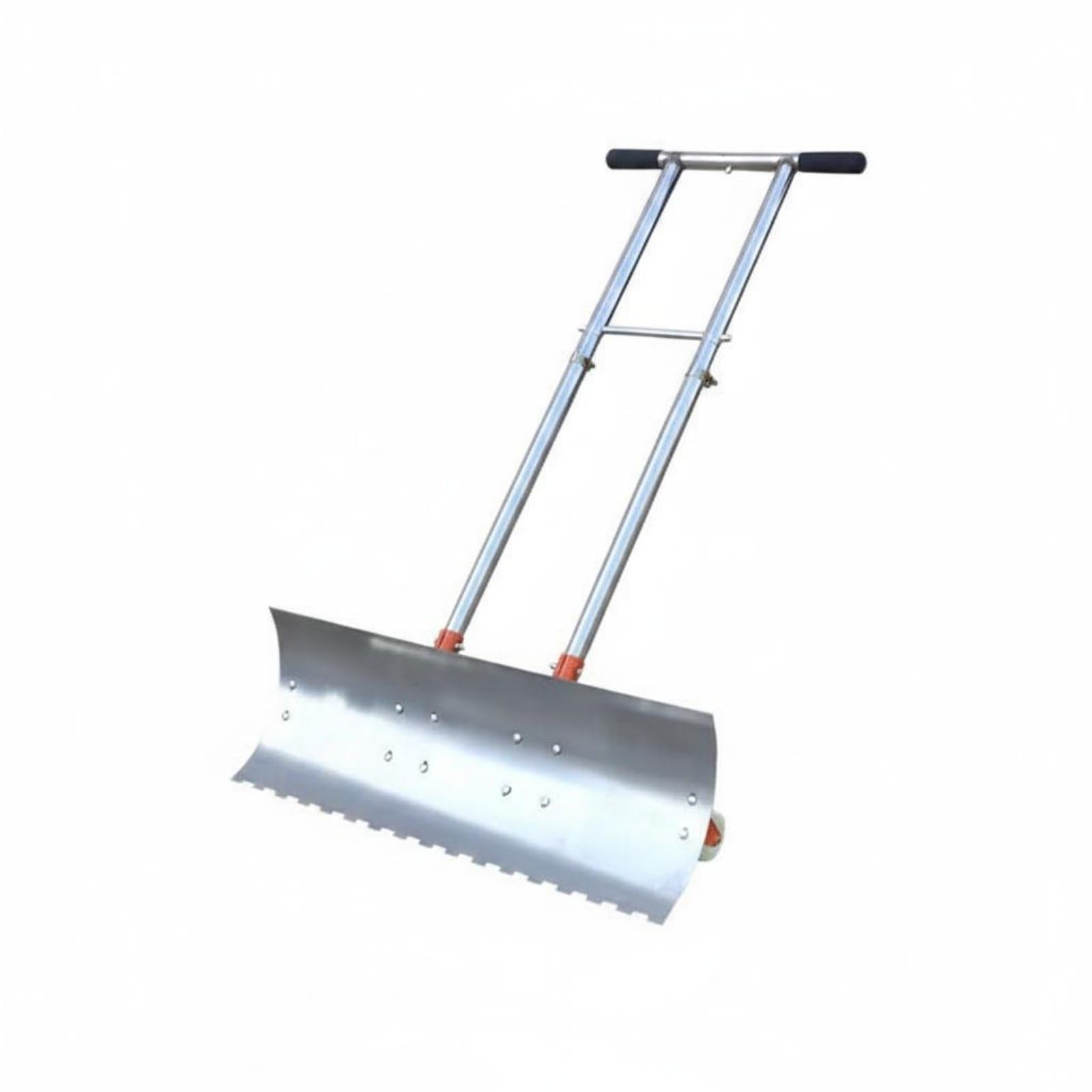 Empujador de Nieve con Ruedas Acero Inoxidable Pala de Nieve con Ruedas Diseño Ergonómico Pala Empuje Multiusos para Invierno, Pala De Nieve con Borde Dentado, 80 Cm, Doble Mango