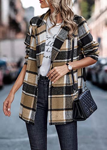 PRETTYGARDEN Women Plaid Shacket Jacket Trendy Fall Casual Button Wool Blend Tartan Trench Coat Winter Clothing with Pockets