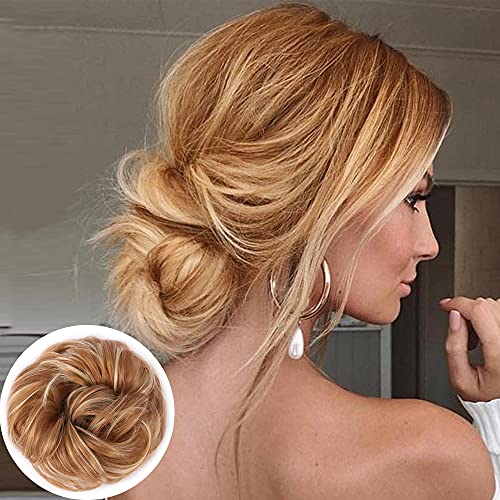 ALENTOO Messy Hair Bun Hair Scrunchies Extension Curly Wavy Messy Synthetic Chignon for Women Updo Hairpiece (24/613#, 1Pcs)