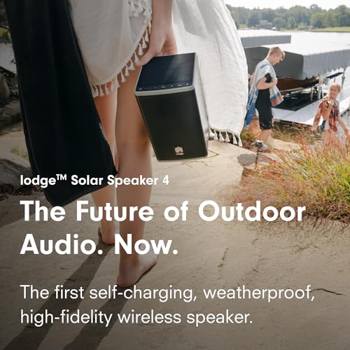 Lodge Solar Powered Bluetooth Speaker (2 Pack) for Home, Patio, Outdoors - Rugged, Portable Wireless Self Charging - Waterproof 30-Hour Battery Life - Link Up to 30 Speakers - Loud 50 Watt Amp