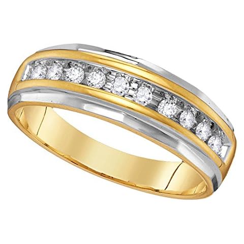 Sonia Jewels Size - 10.5-14k Yellow and White Two 2 Tone Gold Classic Channel Set Round Cut Mens Diamond Wedding Ring Band 7mm (1/4 cttw) Cover