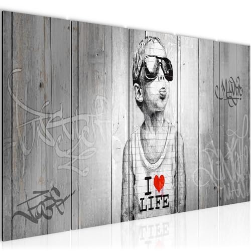 Tableau mural XXL Graffiti Street art 5 parties grand format noir et blanc 039855c